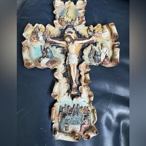 Crucifix Resin Sculpture Hand Painted Showing The Journey Of Jesus In His Travel